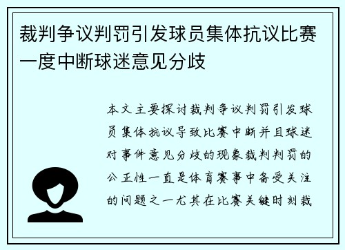 裁判争议判罚引发球员集体抗议比赛一度中断球迷意见分歧